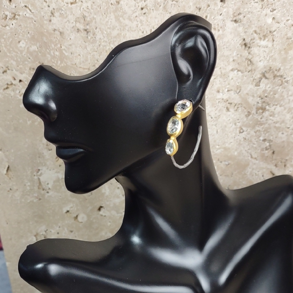 "Samara" Aquamarine/Sterling Silver Vermeil Half Hoop Earrings